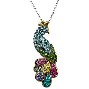 Jacmel Mauritius 925 Sterling Silver Swarovski Peacock Bird Necklace JCM - 18in